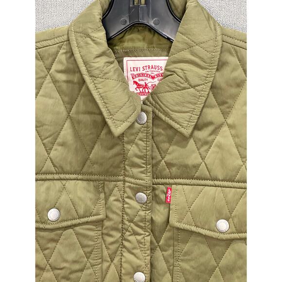 NWOT women’s Levi’s Army Green Quilted Jacket w/ pockets Zip & Snap Closure M - Picture 2 of 16